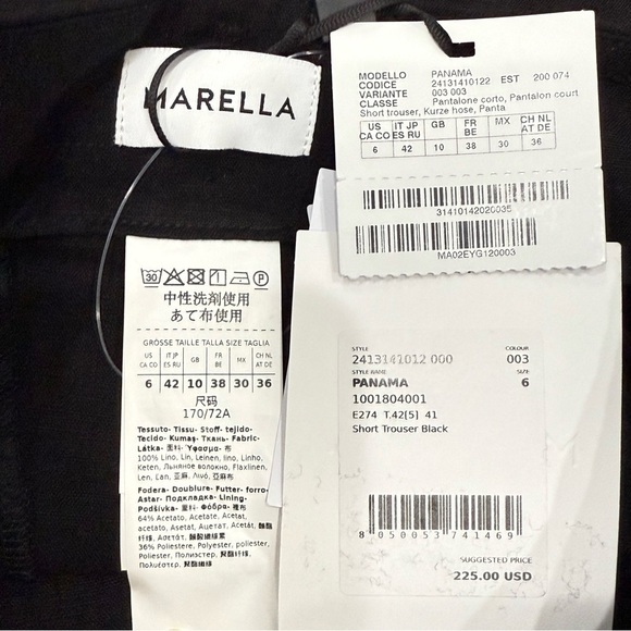 MARELLA by Max Mara Panama Linen Pleated High Waist Belted Shorts Black NWT $225 - Picture 3 of 16